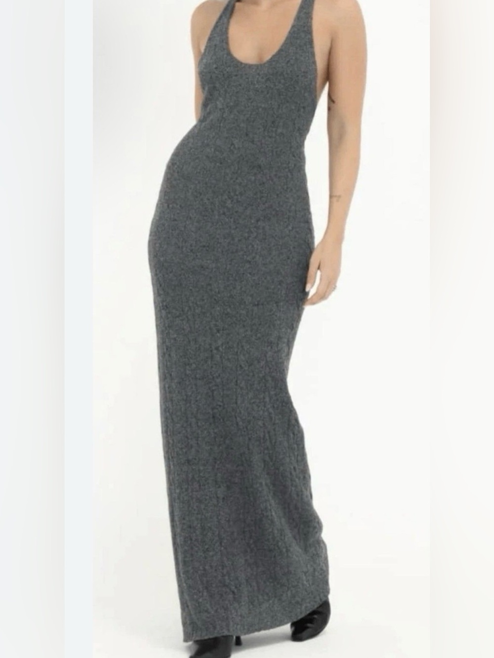 Rumored Charcoal Gray Ribbed Maxi Skirt